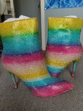Cape Robbin Multicolor Crystal Ankle Boots - NWT